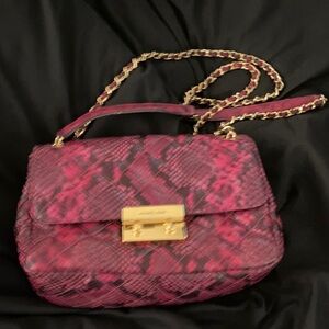 Michael Kors Fuchsia Snake Print Shoulder Bag